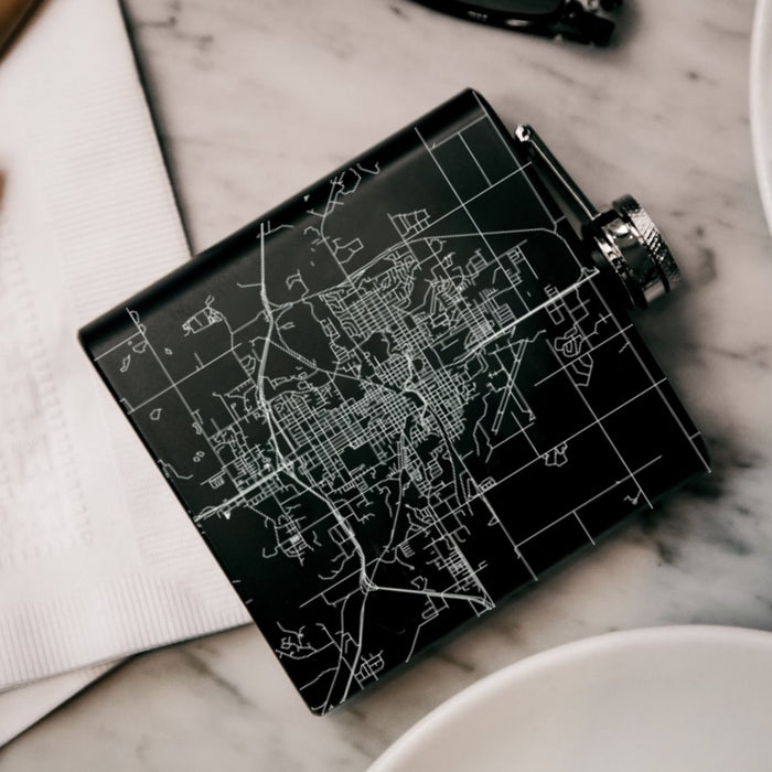 Minot North Dakota Custom Engraved City Map Inscription Coordinates on 6oz Stainless Steel Flask in Black