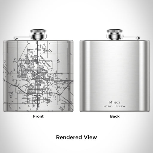 Rendered View of Minot North Dakota Map Engraving on 6oz Stainless Steel Flask