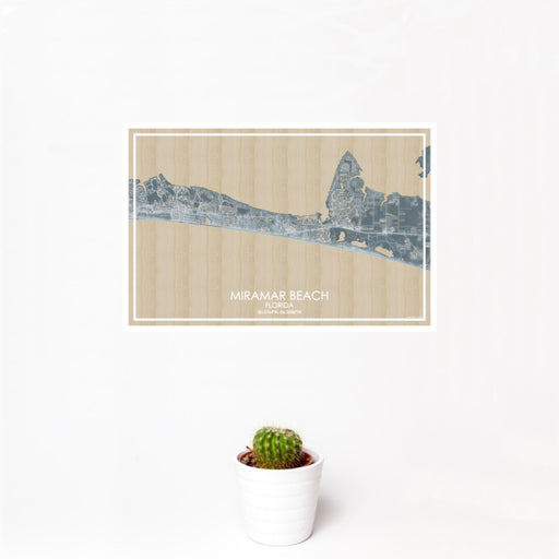 12x18 Miramar Beach Florida Map Print Landscape Orientation in Afternoon Style With Small Cactus Plant in White Planter