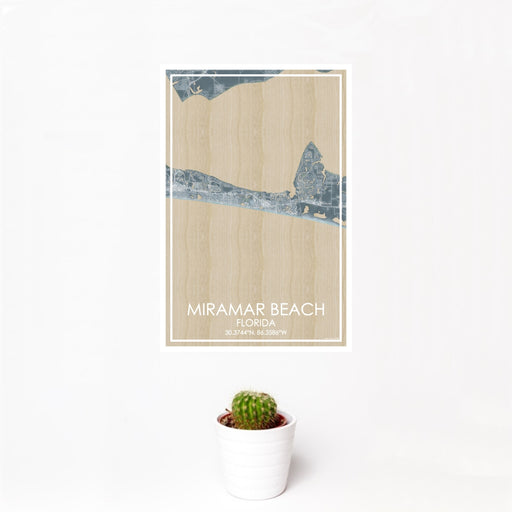 12x18 Miramar Beach Florida Map Print Portrait Orientation in Afternoon Style With Small Cactus Plant in White Planter