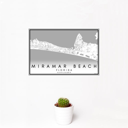 12x18 Miramar Beach Florida Map Print Landscape Orientation in Classic Style With Small Cactus Plant in White Planter