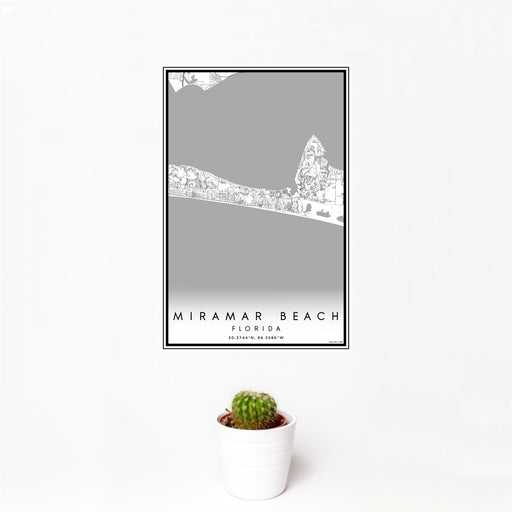 12x18 Miramar Beach Florida Map Print Portrait Orientation in Classic Style With Small Cactus Plant in White Planter