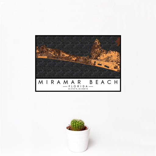 12x18 Miramar Beach Florida Map Print Landscape Orientation in Ember Style With Small Cactus Plant in White Planter