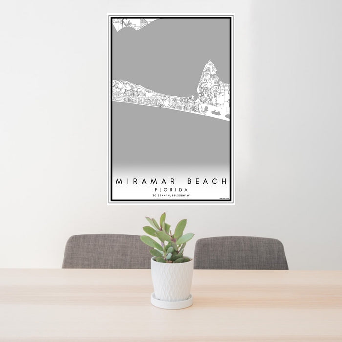 24x36 Miramar Beach Florida Map Print Portrait Orientation in Classic Style Behind 2 Chairs Table and Potted Plant