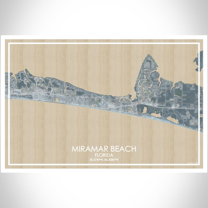 Miramar Beach Florida Map Print Landscape Orientation in Afternoon Style With Shaded Background