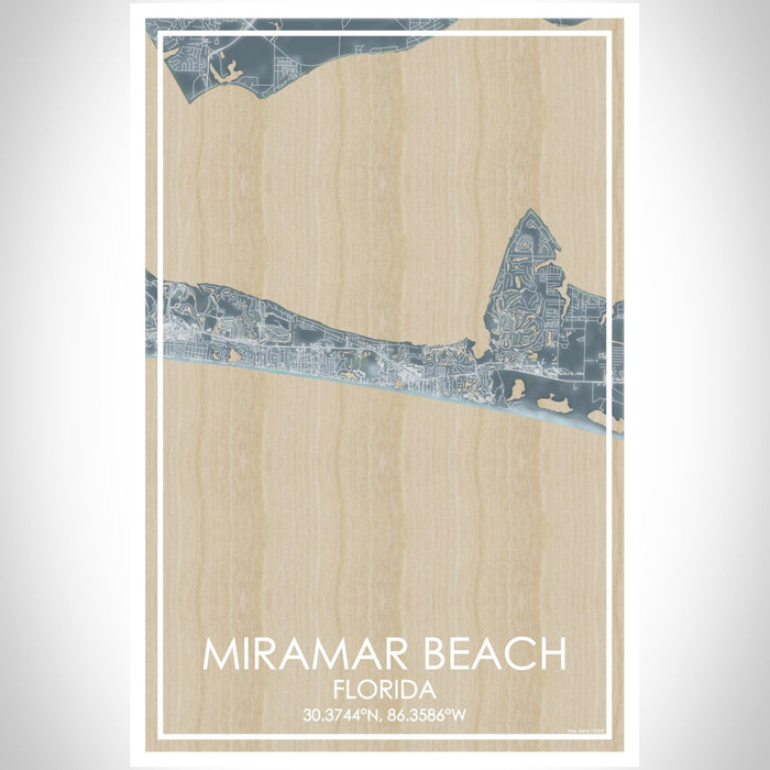 Miramar Beach Florida Map Print Portrait Orientation in Afternoon Style With Shaded Background