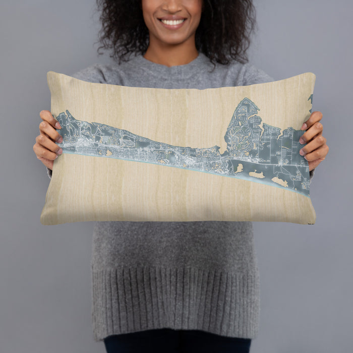 Person holding 20x12 Custom Miramar Beach Florida Map Throw Pillow in Afternoon