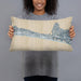 Person holding 20x12 Custom Miramar Beach Florida Map Throw Pillow in Afternoon