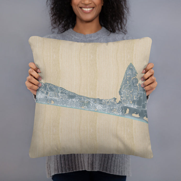 Person holding 18x18 Custom Miramar Beach Florida Map Throw Pillow in Afternoon
