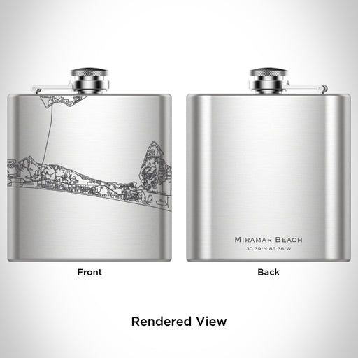 Rendered View of Miramar Beach Florida Map Engraving on 6oz Stainless Steel Flask