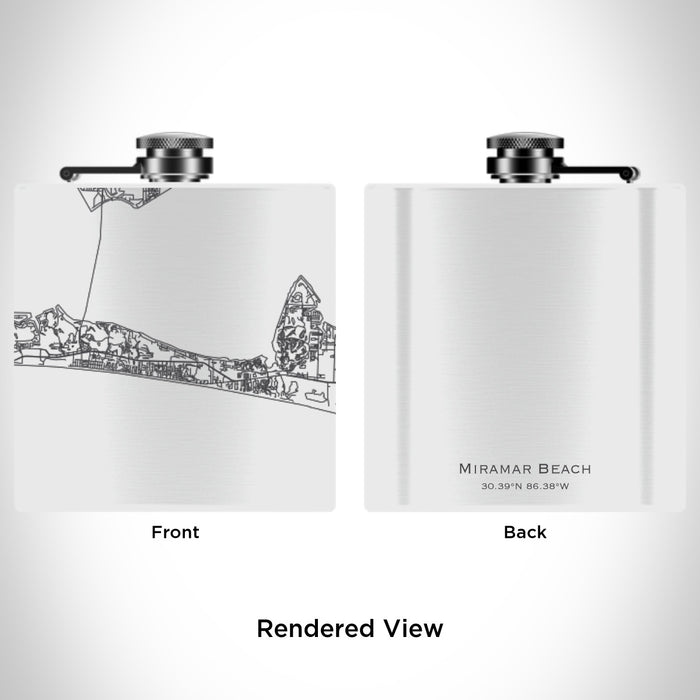 Rendered View of Miramar Beach Florida Map Engraving on 6oz Stainless Steel Flask in White