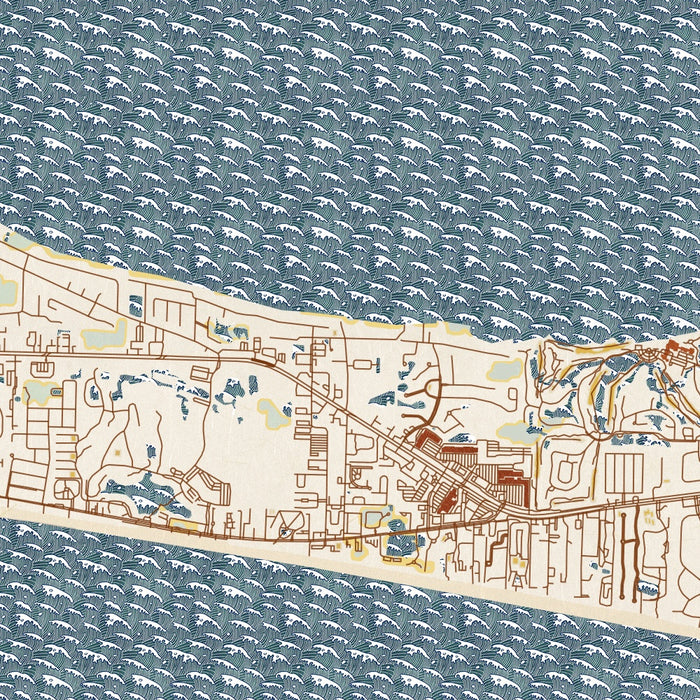 Miramar Beach Florida Map Print in Woodblock Style Zoomed In Close Up Showing Details