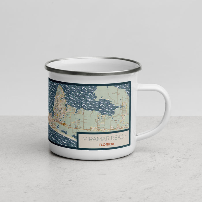 Right View Custom Miramar Beach Florida Map Enamel Mug in Woodblock