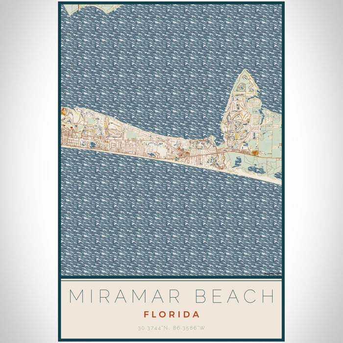 Miramar Beach Florida Map Print Portrait Orientation in Woodblock Style With Shaded Background