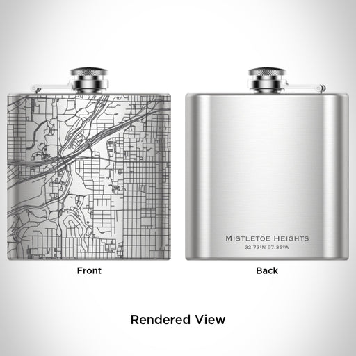Rendered View of Mistletoe Heights Fort Worth Map Engraving on 6oz Stainless Steel Flask