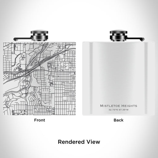 Rendered View of Mistletoe Heights Fort Worth Map Engraving on 6oz Stainless Steel Flask in White