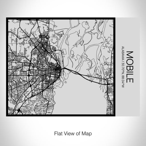 Rendered View of Mobile Alabama Map on 20oz Stainless Steel Insulated Bottle with Bamboo Top with printed Tactile Lines Map in Black