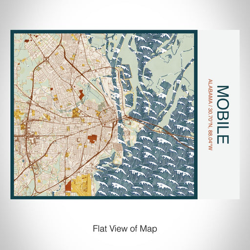 Rendered View of Mobile Alabama Map on 20oz Stainless Steel Insulated Bottle with Bamboo Top with printed woodblock style map