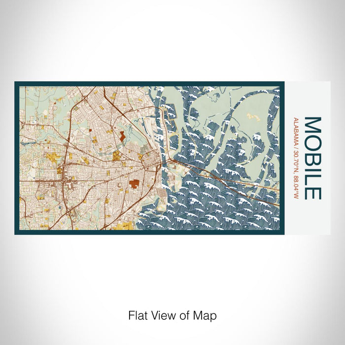 Rendered View of Mobile Alabama Map on 17oz Stainless Steel Insulated Bottle with printed woodblock style map