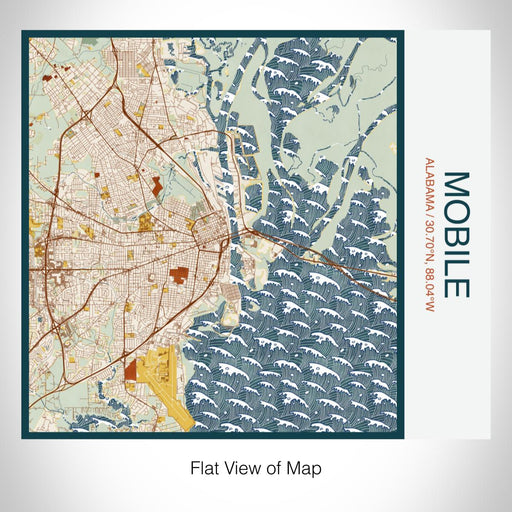 Rendered View of Mobile Alabama Map on 17oz Stainless Steel Insulated Tumbler in Woodblock Map Style