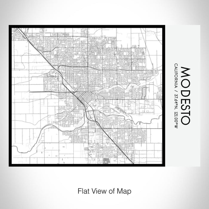 Rendered View of Modesto California Map on 20oz Stainless Steel Insulated Bottle with Bamboo Top with printed classic style map