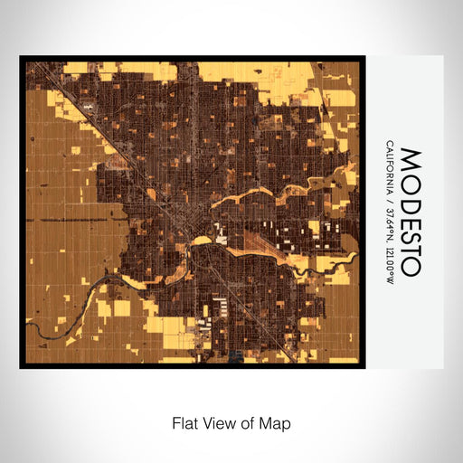 Rendered View of Modesto California Map on 20oz Stainless Steel Insulated Bottle with Bamboo Top with printed ember style map