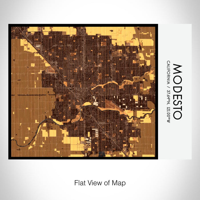 Rendered View of Modesto California Map on 20oz Stainless Steel Insulated Bottle with Bamboo Top with printed ember style map