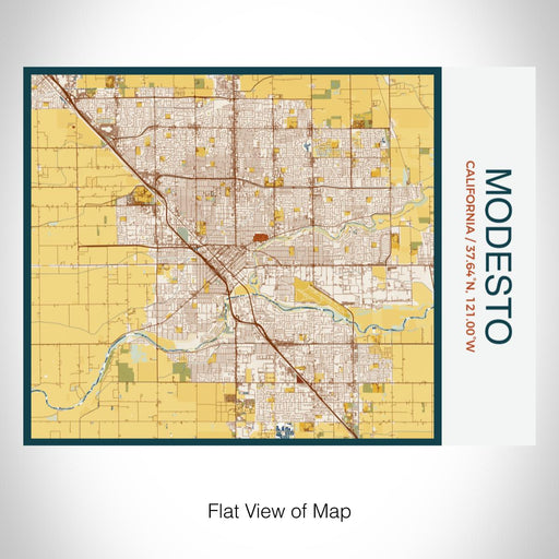Rendered View of Modesto California Map on 20oz Stainless Steel Insulated Bottle with Bamboo Top with printed woodblock style map
