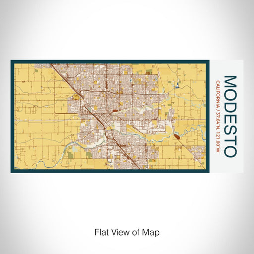 Rendered View of Modesto California Map on 17oz Stainless Steel Insulated Bottle with printed woodblock style map