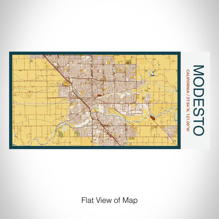 Rendered View of Modesto California Map on 17oz Stainless Steel Insulated Bottle with printed woodblock style map