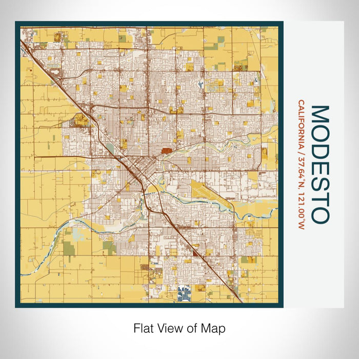 Rendered View of Modesto California Map on 17oz Stainless Steel Insulated Tumbler in Woodblock Map Style