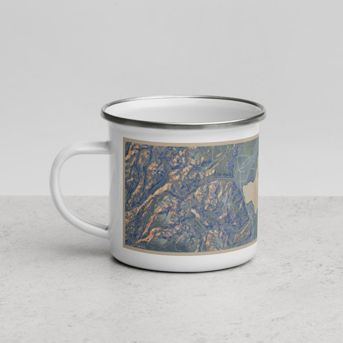 Left View Custom Mono Lake California Map Enamel Mug in Afternoon