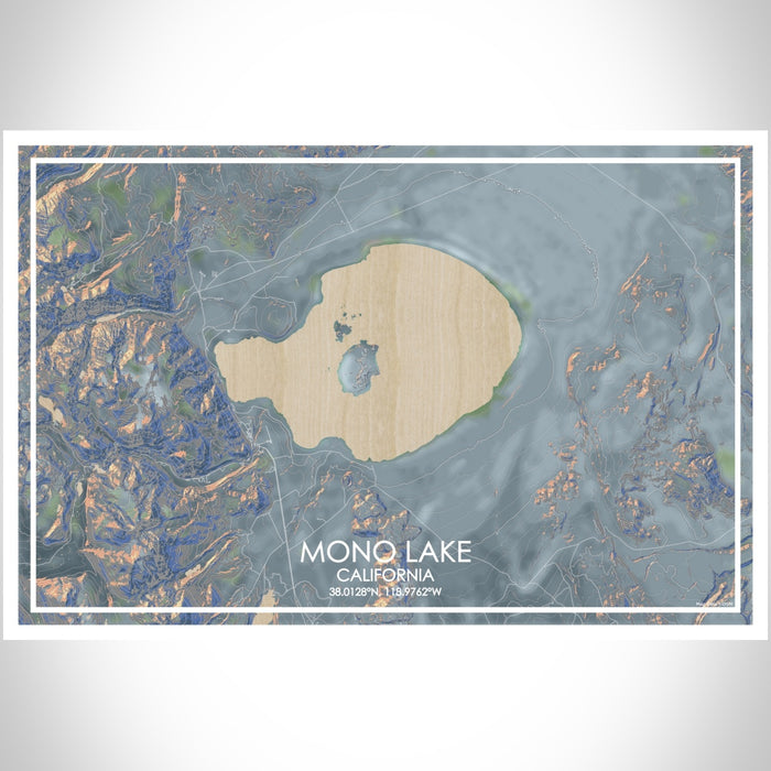 Mono Lake California Map Print Landscape Orientation in Afternoon Style With Shaded Background