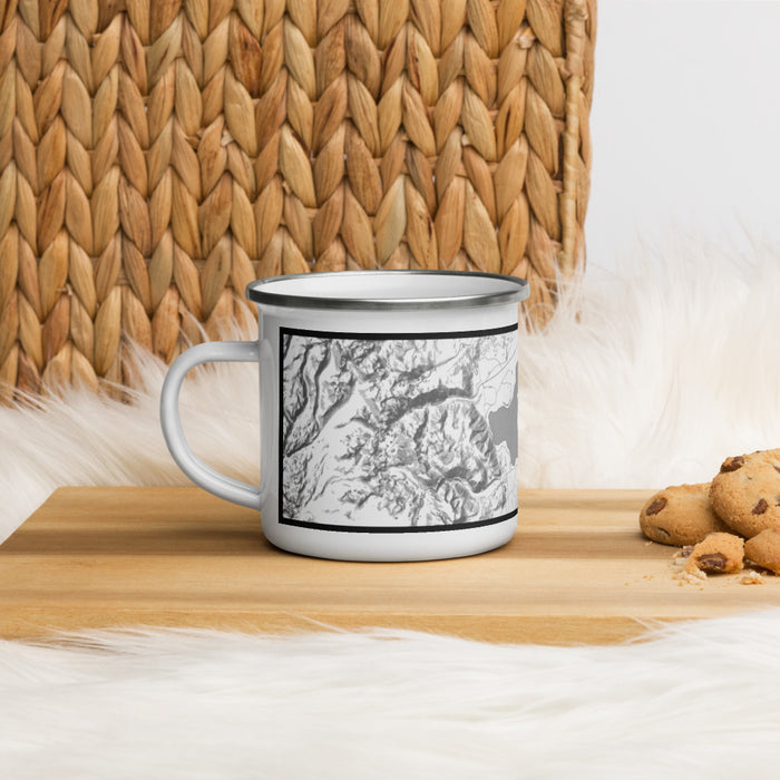 Left View Custom Mono Lake California Map Enamel Mug in Classic on Table Top