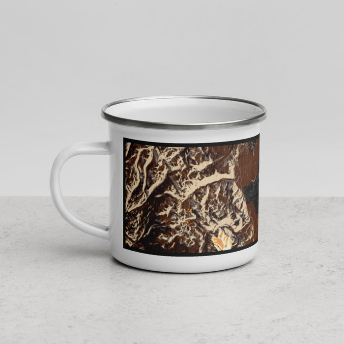 Left View Custom Mono Lake California Map Enamel Mug in Ember