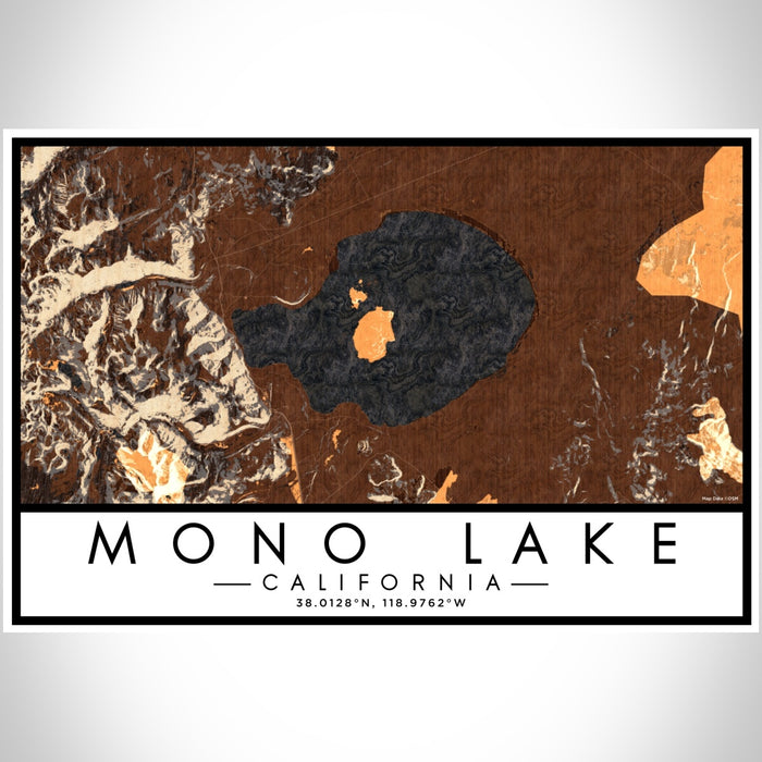 Mono Lake California Map Print Landscape Orientation in Ember Style With Shaded Background