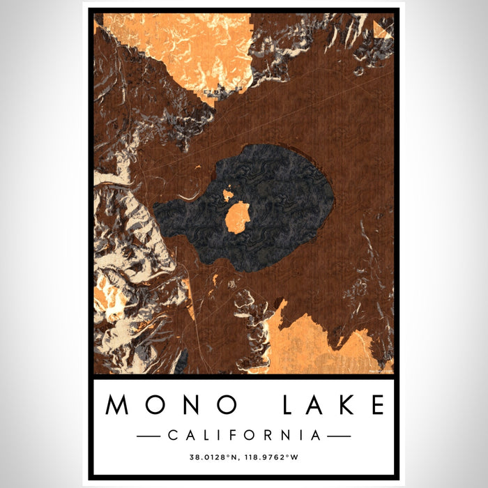 Mono Lake California Map Print Portrait Orientation in Ember Style With Shaded Background