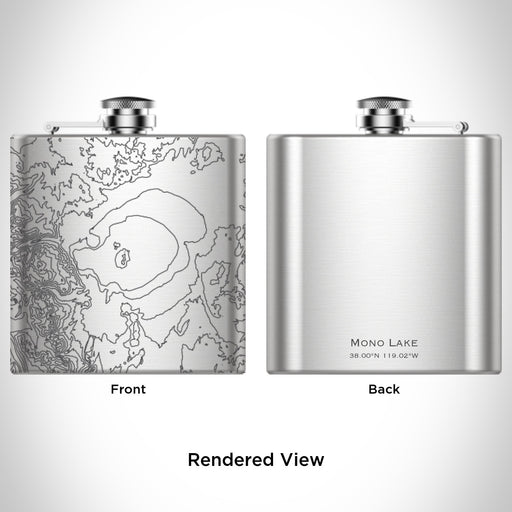 Rendered View of Mono Lake California Map Engraving on 6oz Stainless Steel Flask