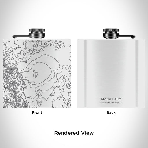 Rendered View of Mono Lake California Map Engraving on 6oz Stainless Steel Flask in White