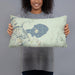 Person holding 20x12 Custom Mono Lake California Map Throw Pillow in Woodblock