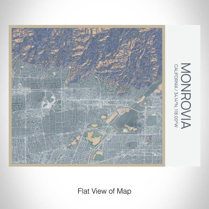 Rendered View of Monrovia California Map on 20oz Stainless Steel Insulated Bottle with Bamboo Top with printed afternoon style map