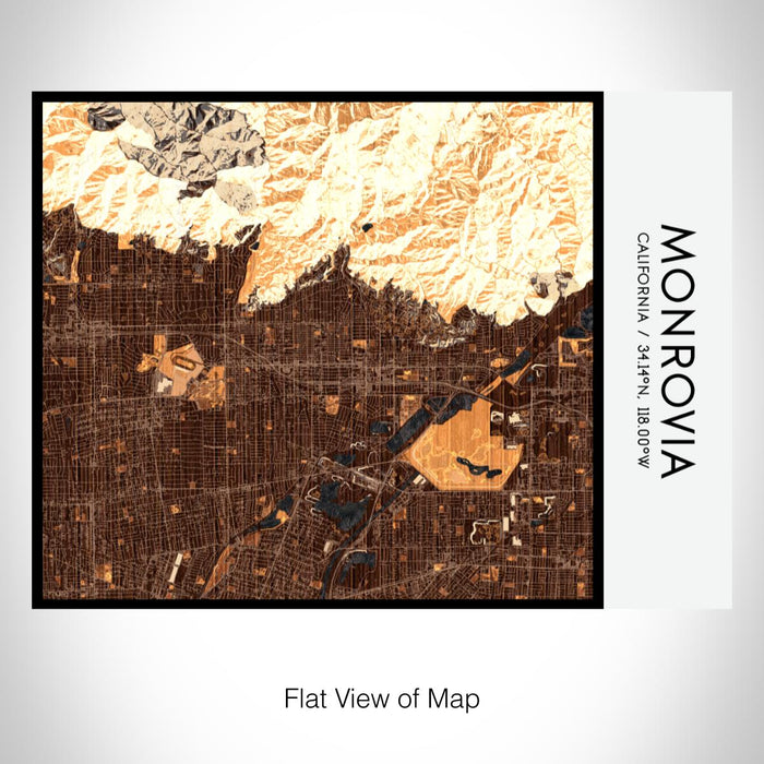 Rendered View of Monrovia California Map on 20oz Stainless Steel Insulated Bottle with Bamboo Top with printed ember style map