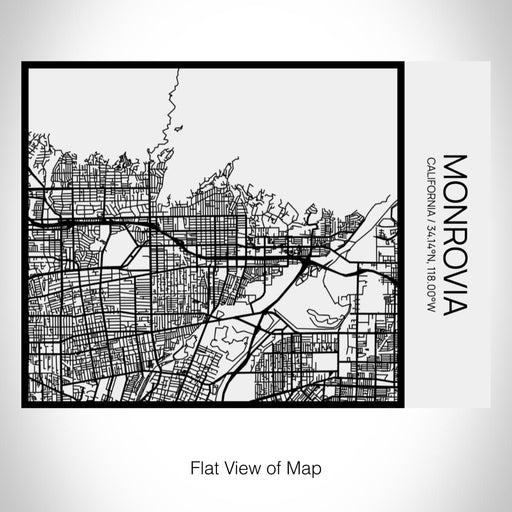 Rendered View of Monrovia California Map on 20oz Stainless Steel Insulated Bottle with Bamboo Top in Matte White with printed Tactile Lines Map in Black