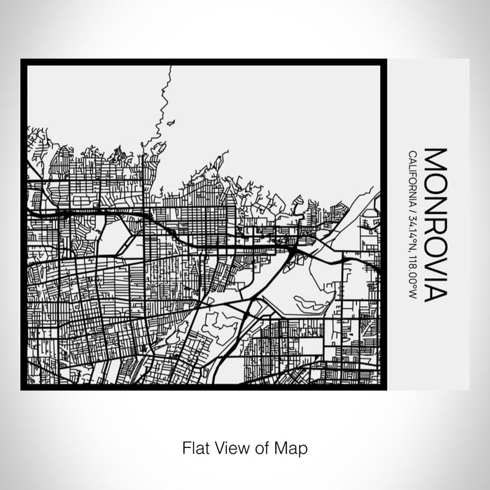 Rendered View of Monrovia California Map on 20oz Stainless Steel Insulated Bottle with Bamboo Top in Matte White with printed Tactile Lines Map in Black