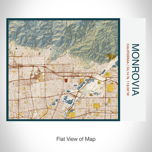 Rendered View of Monrovia California Map on 20oz Stainless Steel Insulated Bottle with Bamboo Top with printed woodblock style map