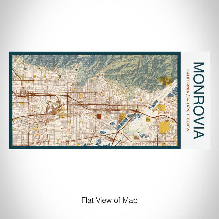 Rendered View of Monrovia California Map on 17oz Stainless Steel Insulated Bottle with printed woodblock style map