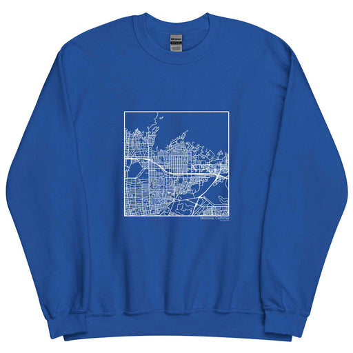 Monrovia California  Map Unisex Crewneck Sweater with City inscription in Royal Blue