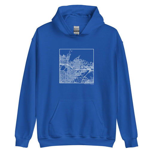 Monrovia California  Map Unisex Hoodie Sweater with City inscription in Royal Blue
