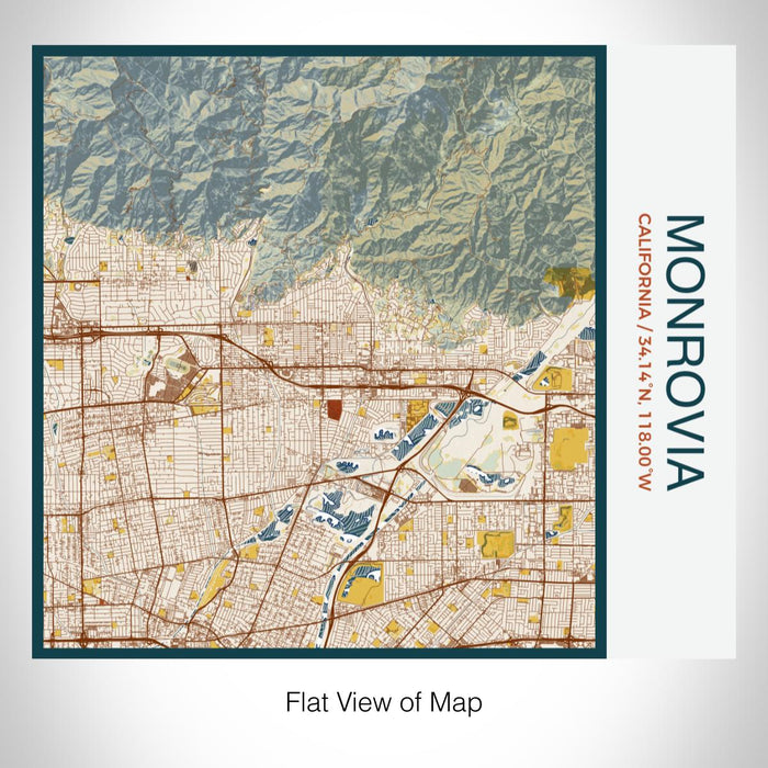 Rendered View of Monrovia California Map on 17oz Stainless Steel Insulated Tumbler in Woodblock Map Style