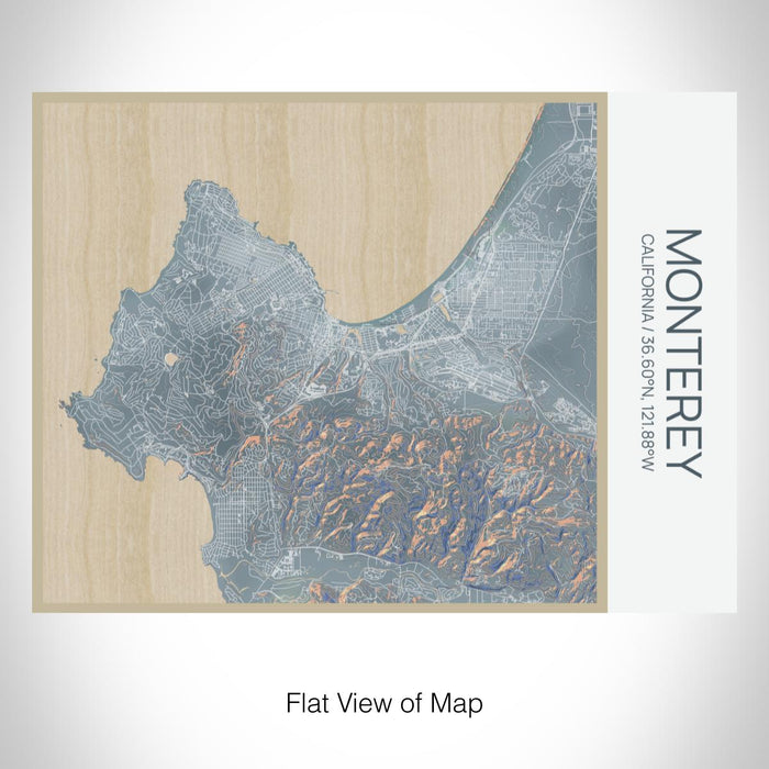 Rendered View of Monterey California Map on 20oz Stainless Steel Insulated Bottle with Bamboo Top with printed afternoon style map